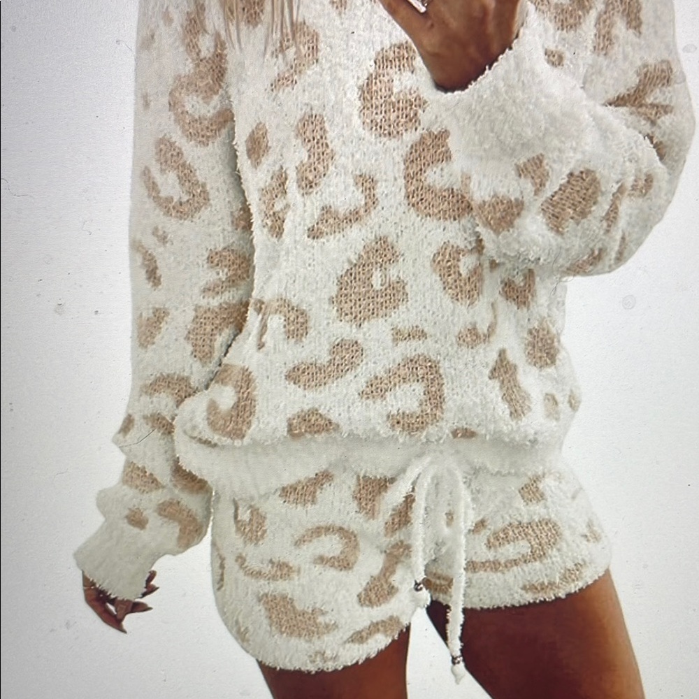 Cozy Leopard Print Sweater and Shorts Set